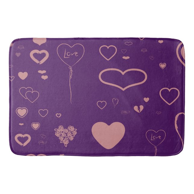 Cute Heart Modern Lila Rosa Mönster Badrumsmatta (Framsidan)