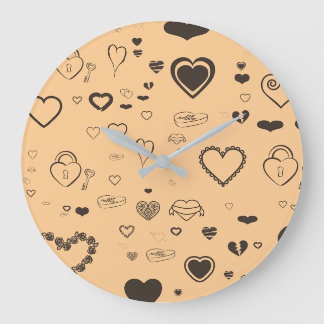 Cute Heart Modern Mörk Grått Mönster Stor Klocka (Framsida)