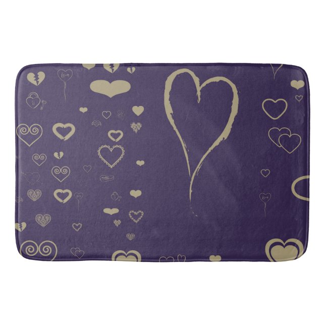 Cute Heart Modern Mörk Lila Mönster Badrumsmatta (Framsidan)