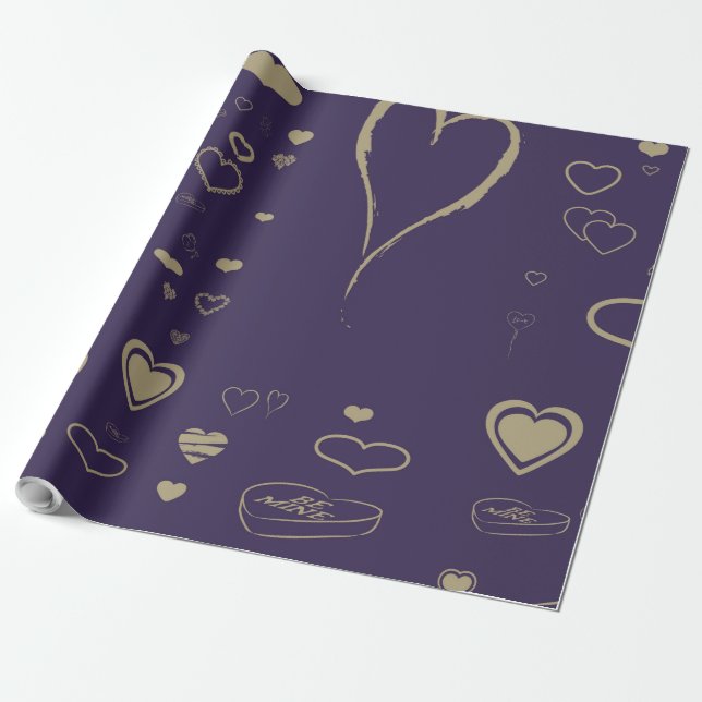 Cute Heart Modern Mörk Lila Presentpapper (Utrullad)