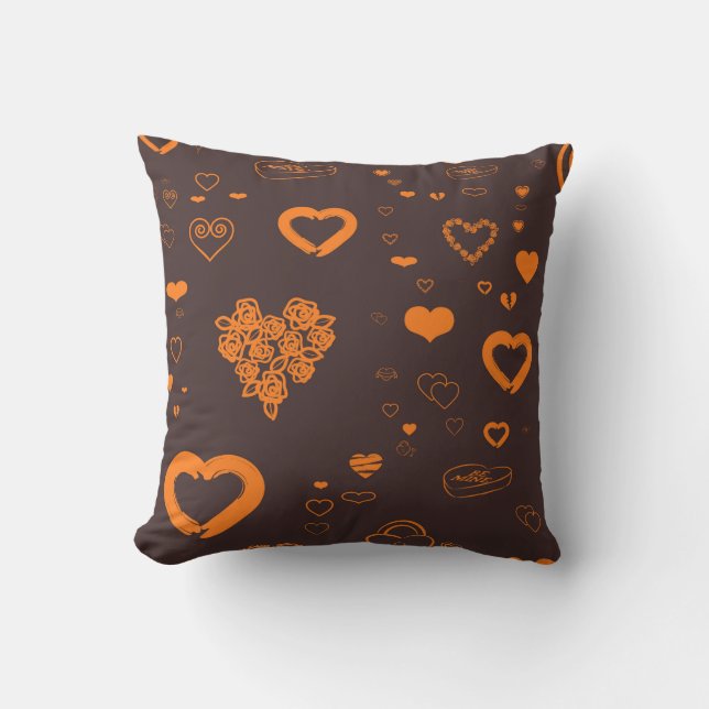 Cute Heart Modern Orange Kudde (Framsida)
