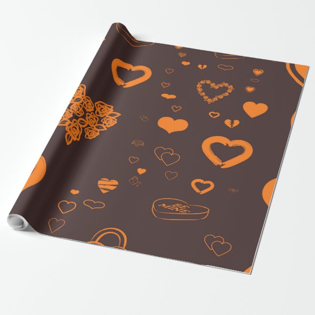 Cute Heart Modern Orange Presentpapper (Utrullad)