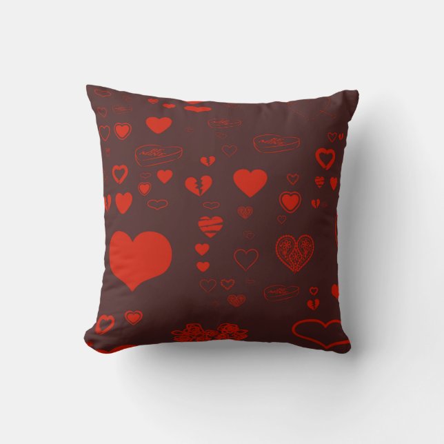 Cute Heart Modern Orange Red Kudde (Framsida)