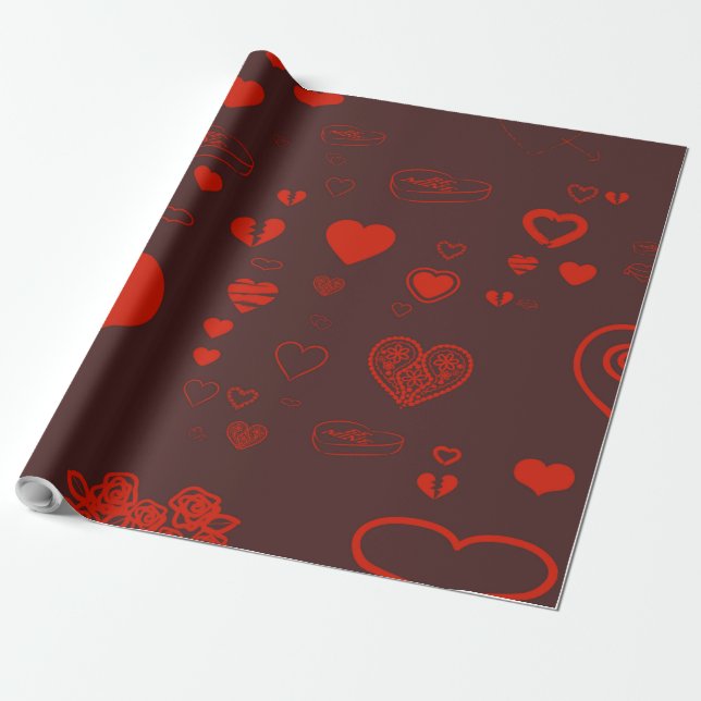 Cute Heart Modern Orange Red Presentpapper (Utrullad)