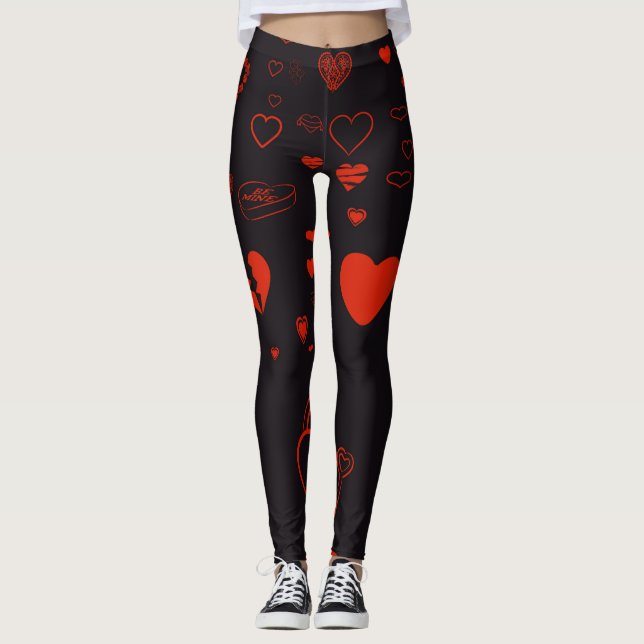 Cute Heart Modern Red Leggings (Framsida)