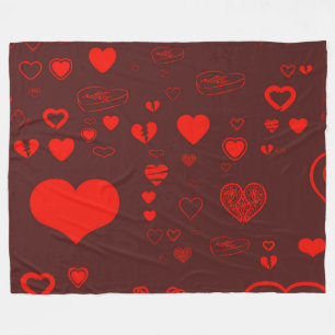 Cute Heart Modern Red Mönster Fleecefilt