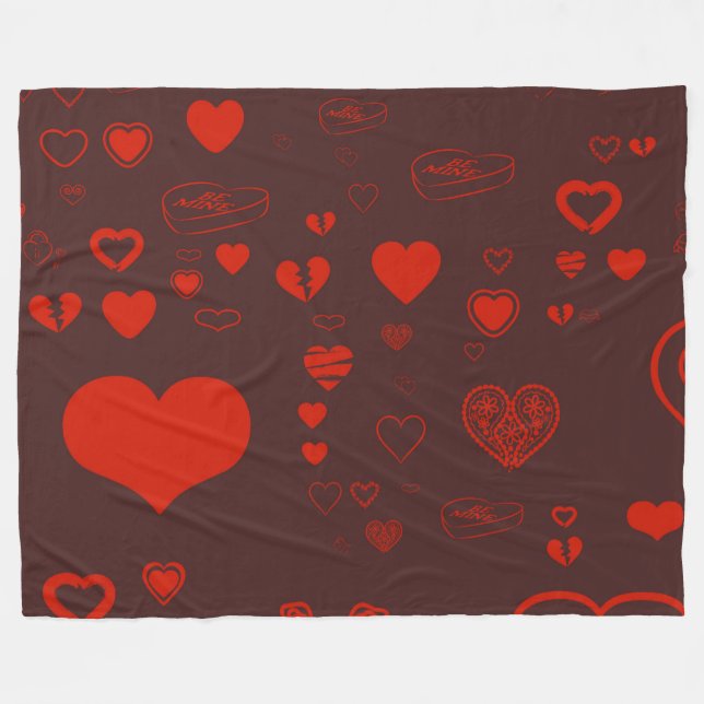 Cute Heart Modern Red Mönster Fleecefilt (Framsidan (Horisontell))