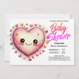 Cute Heart Modern Rosa Hearts Baby Shower Inbjudningar