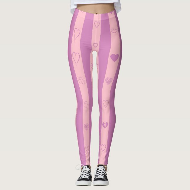 Cute Heart Modern Rosa Lila Rand Leggings (Framsida)