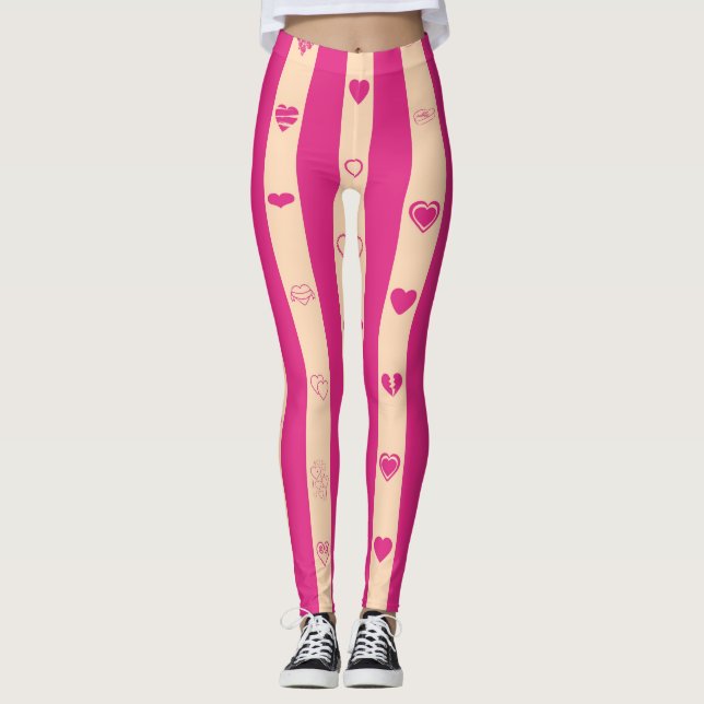 Cute Heart Modern Shock rosa Rand Leggings (Framsida)