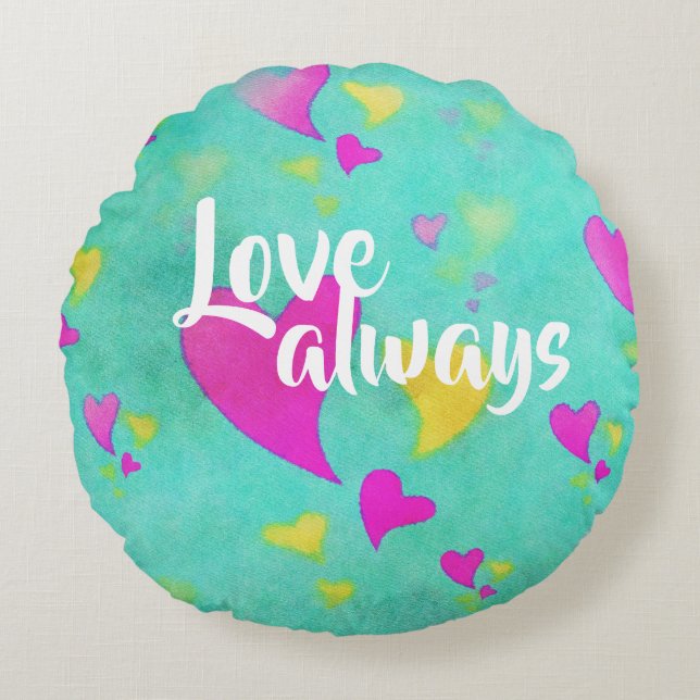 Cute Heart Mönster Kärlek alltid ditt namn Valenti Rund Kudde (Framsidan)