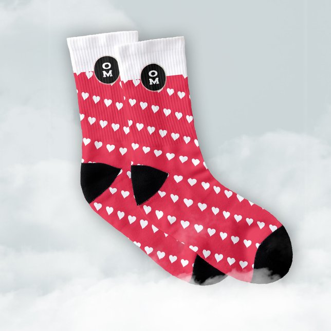 Cute Heart Mönster Monogram Strumpor (Cute Heart Pattern Monogram Socks ©Susanne Sachers - Sunny Mind Design 🌞)