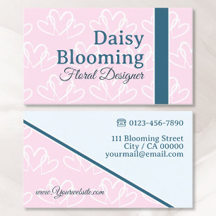 Cute Heart Mönster Pastel Rosa Mörk blått Florist Visitkort