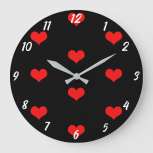 Cute Heart Mönster Red Anpassningsbar Black Valent Stor Klocka