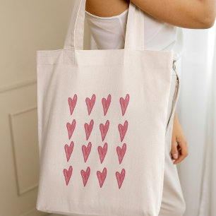 Cute Heart Mönster Red Rosa Valentine Tygkasse