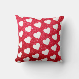 Cute Heart Mönster Red White Glitter Kudde