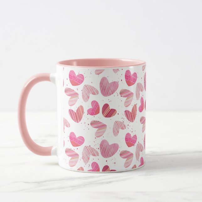 Cute Heart Mönster Rosa & Red Mugg (Vänster)
