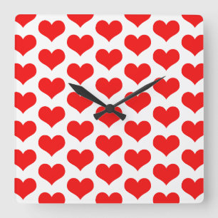 Cute Heart Mönster Valentine's Gift Red White Fyrkantig Klocka
