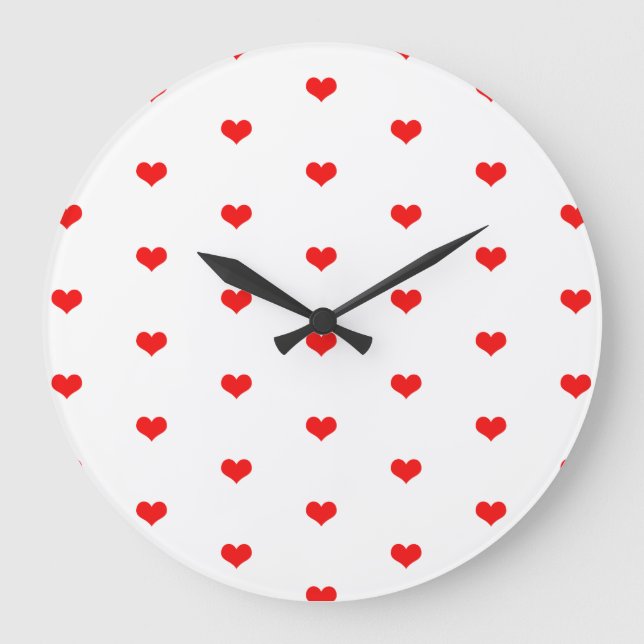 Cute Heart Mönster Valentine's Gift Red White Stor Klocka (Framsida)