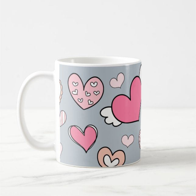Cute heart motifs on grey kaffemugg (Vänster)