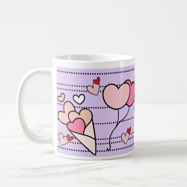 Cute Heart Motifs on Purple Kaffemugg (Vänster)