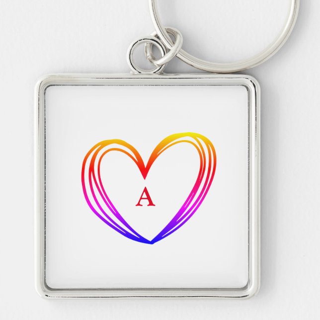 CUTE HEART NAMN KEYCHAIN FYRKANTIG SILVERFÄRGAD NYCKELRING (Framsidan)