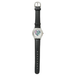 Cute Heart Notebook Black Leather Blue Rosa MODERN Armbandsur