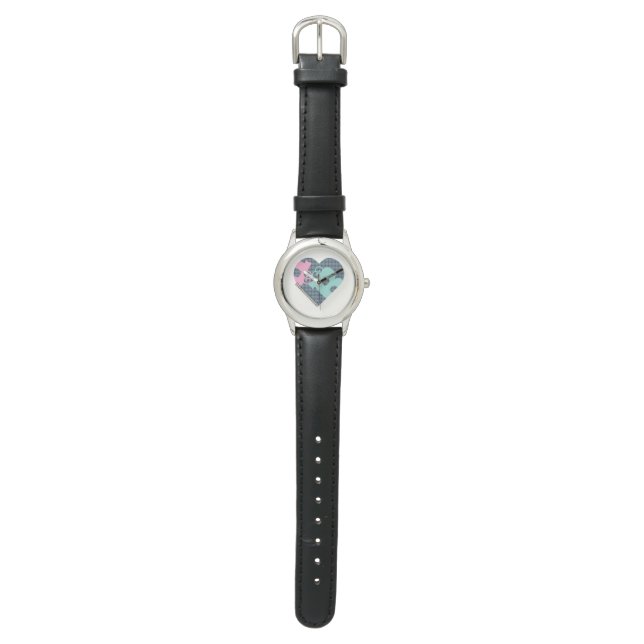 Cute Heart Notebook Black Leather Blue Rosa MODERN Armbandsur (Plan)