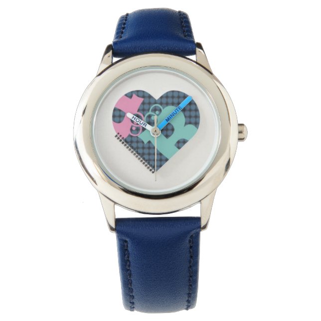 Cute Heart Notebook Färg Blue Number Rosa MODERN Armbandsur (Framsida)