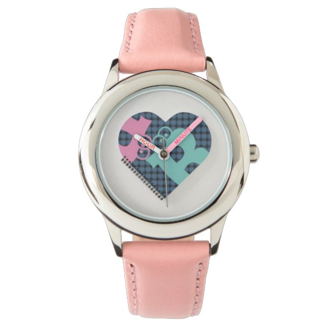 Cute Heart Notebook Färg Blue Rosa Hearts MODERN Armbandsur (Framsida)
