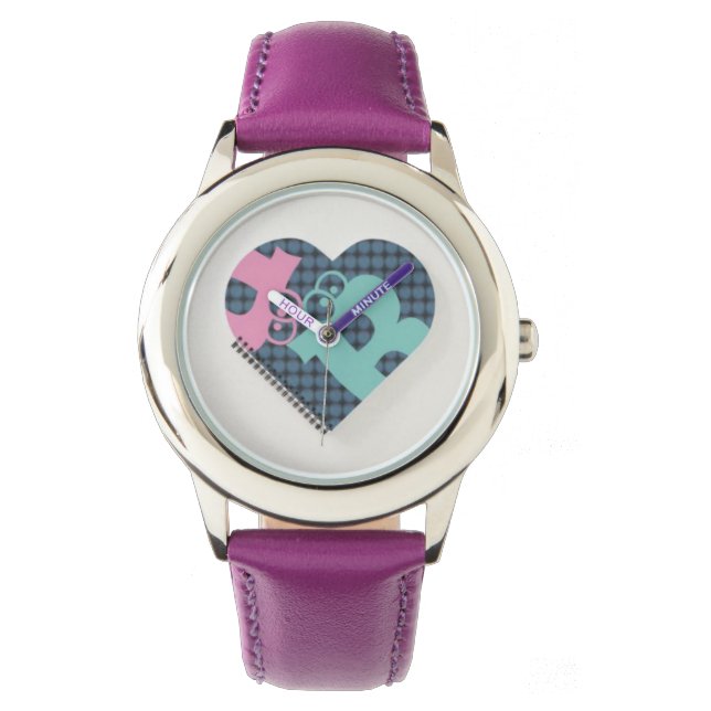 Cute Heart Notebook Färg Blue Rosa MODERN Armbandsur (Framsida)
