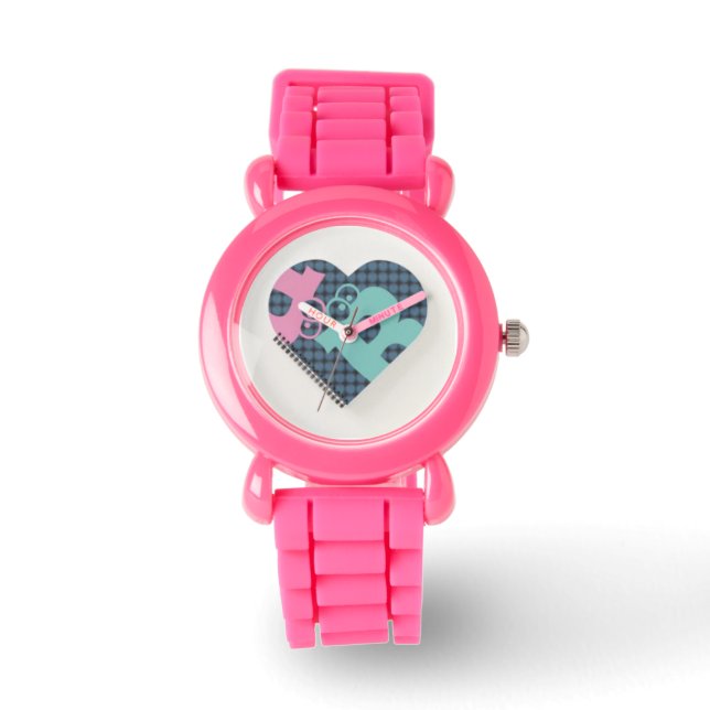Cute Heart Notebook Färg Blue Rosa MODERN eWatch Armbandsur (Framsida)