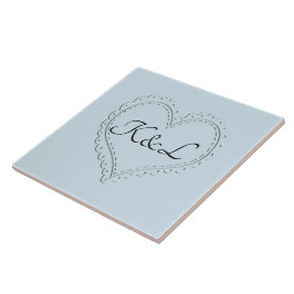 Cute Heart på Blue Add Initialer Tile Kakelplatta