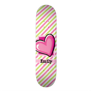Cute Heart på Rosa & Lime Green Rand Mini Skateboard Bräda 18,5 Cm