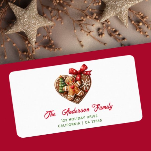 Cute Heart-Pepparkaksgubben Biscuit Adressetikett (Skapare uppladdad)