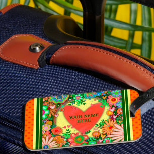 Cute Heart Personlig Namn Inspiritivity Blommigt Bagagebricka
