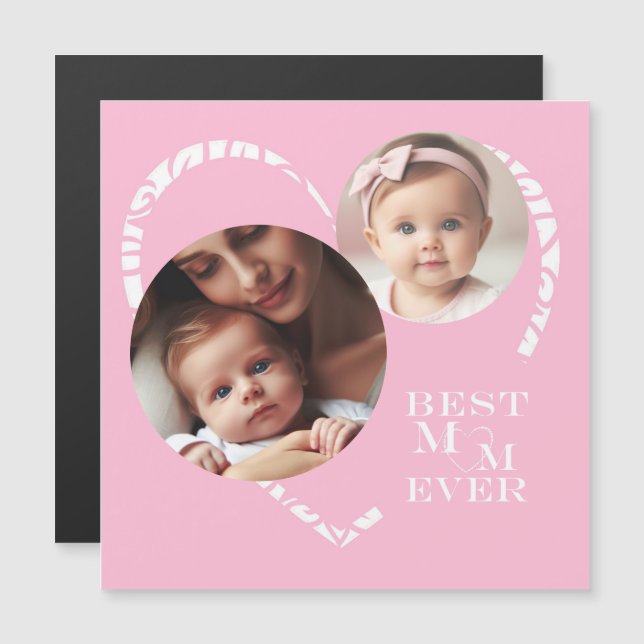 Cute Heart Photo, "Best Mamma någonsin" i Rosa & W (Fram/baksida)