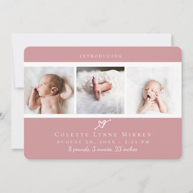 Cute Heart Photo Collage Birth Notice Tack Kort (Framsida)