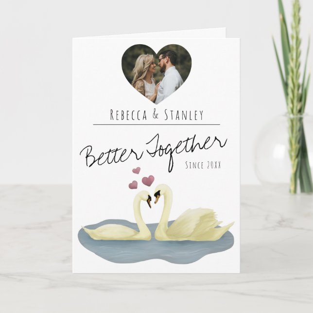 Cute Heart Photo Valentine Day Svanar-årsdagen Helgkort (Framsida)