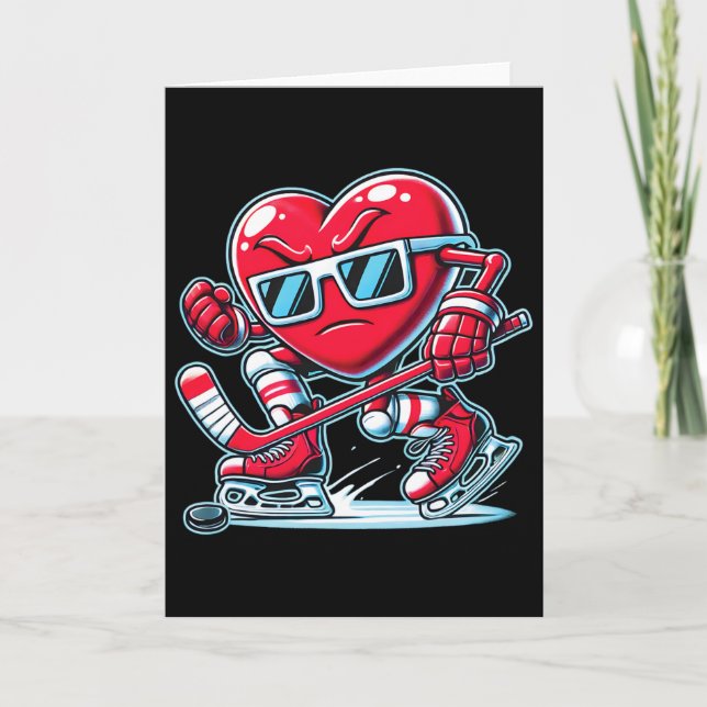 Cute Heart Playing Ice Hockey Valentine's Day Men  Kort (Framsida)