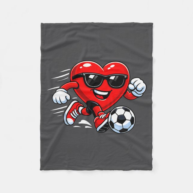 Cute Heart Playing Soccer Valentines Day Soccer Bo Fleecefilt (Framsidan)