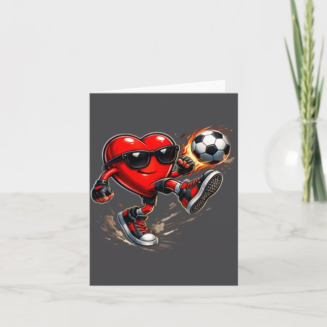 Cute Heart Playing Soccer Valentines Day Soccer Bo Kort (Framsida)