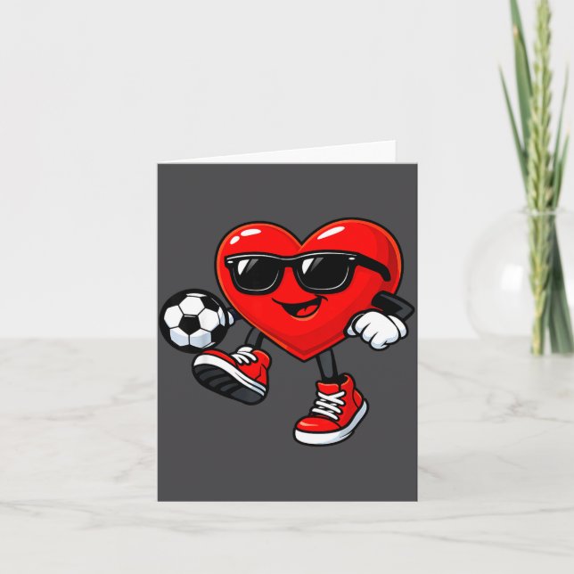 Cute Heart Playing Soccer Valentines Day Soccer Bo Kort (Framsida)