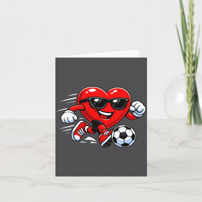 Cute Heart Playing Soccer Valentines Day Soccer Bo Kort (Framsida)