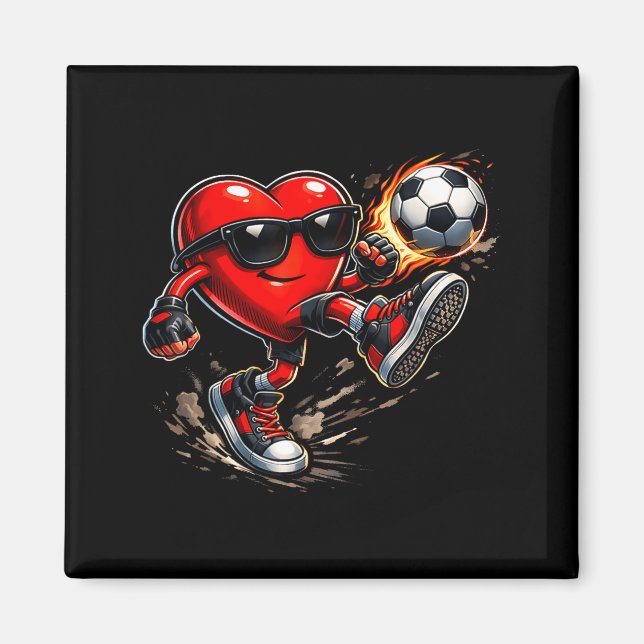 Cute Heart Playing Soccer Valentines Day Soccer Bo Magnet (Framsidan)