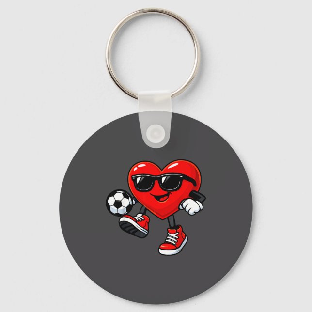 Cute Heart Playing Soccer Valentines Day Soccer Bo Nyckelring (Framsida)