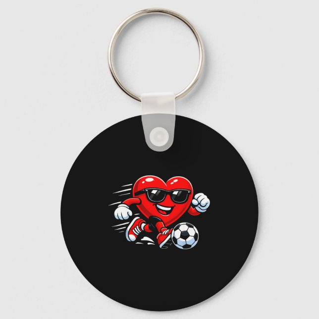Cute Heart Playing Soccer Valentines Day Soccer Bo Nyckelring (Framsida)