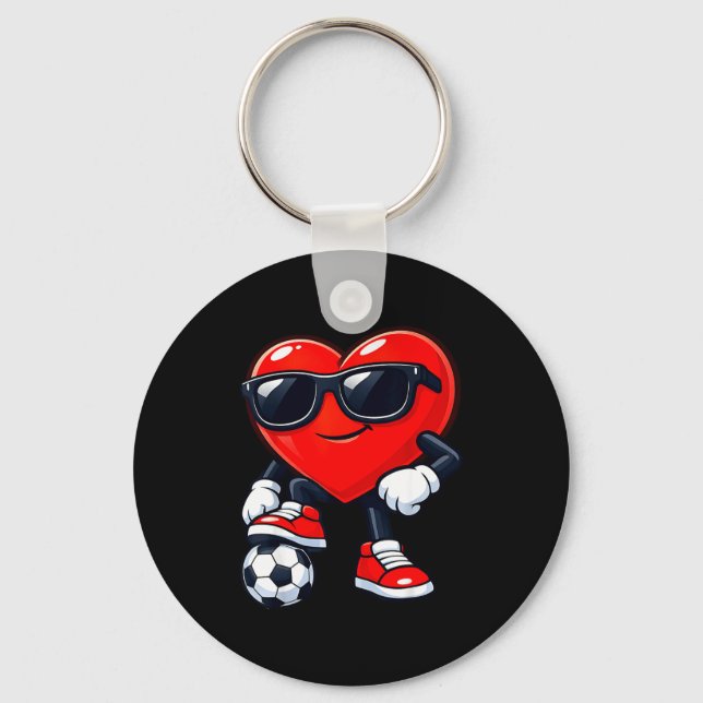 Cute Heart Playing Soccer Valentines Day Soccer Bo Nyckelring (Framsida)
