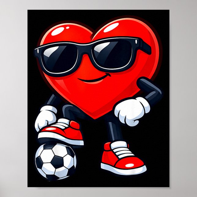 Cute Heart Playing Soccer Valentines Day Soccer Bo Poster (Framsidan)