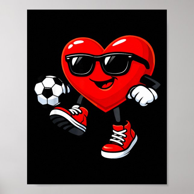 Cute Heart Playing Soccer Valentines Day Soccer Bo Poster (Framsidan)